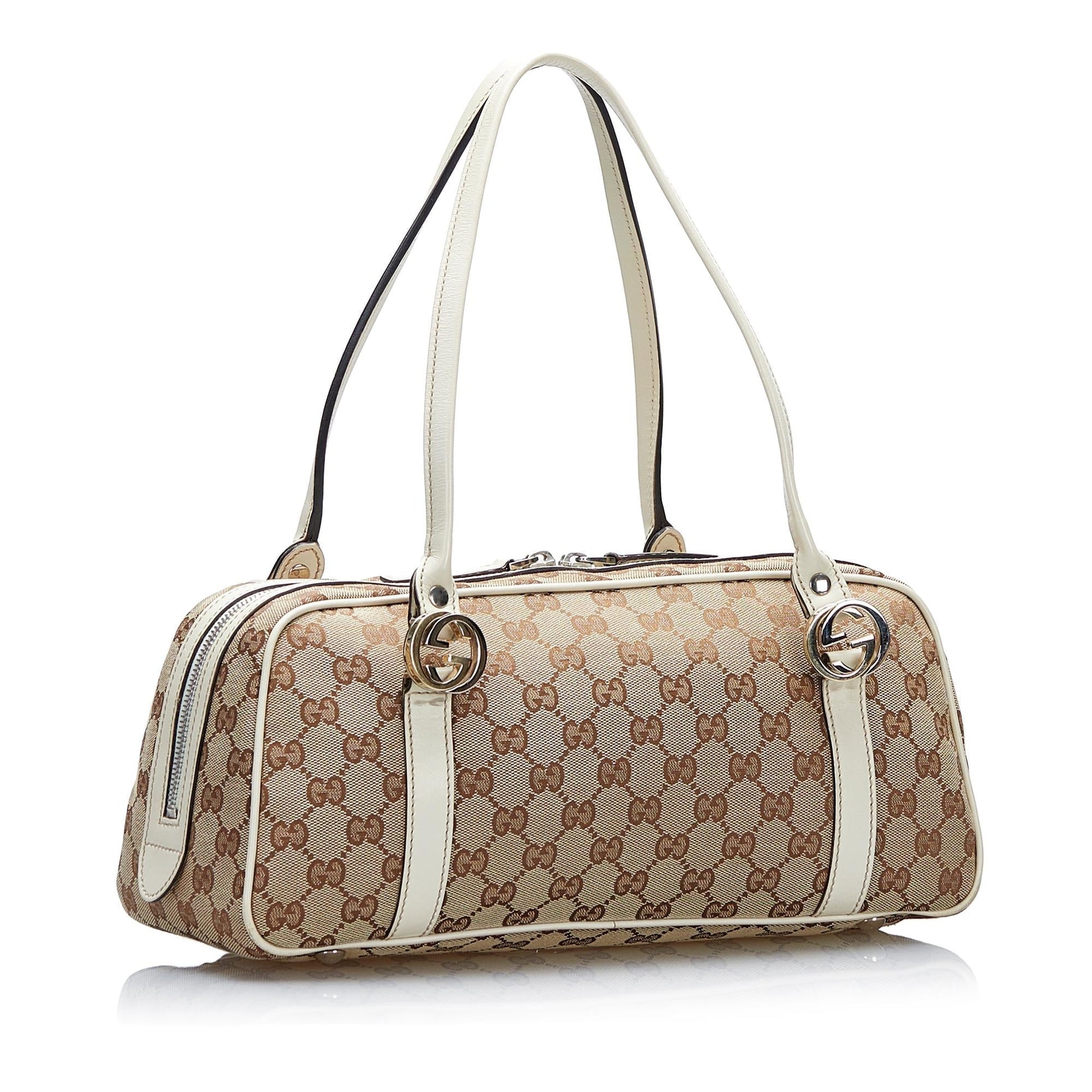 Gucci GG Twins SHG-xqb2mW Canvas Brown Shoulder Bag