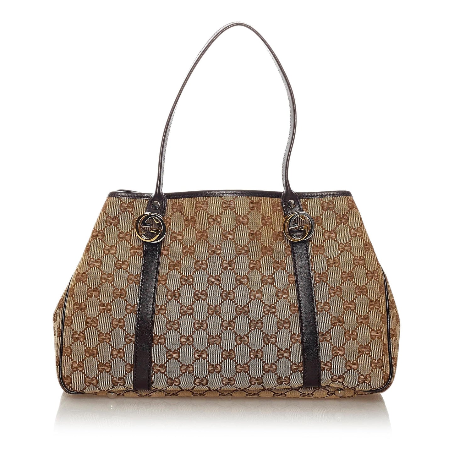 Gucci GG Twins SHG Canvas Black Brown Tote Bag Bag Shg