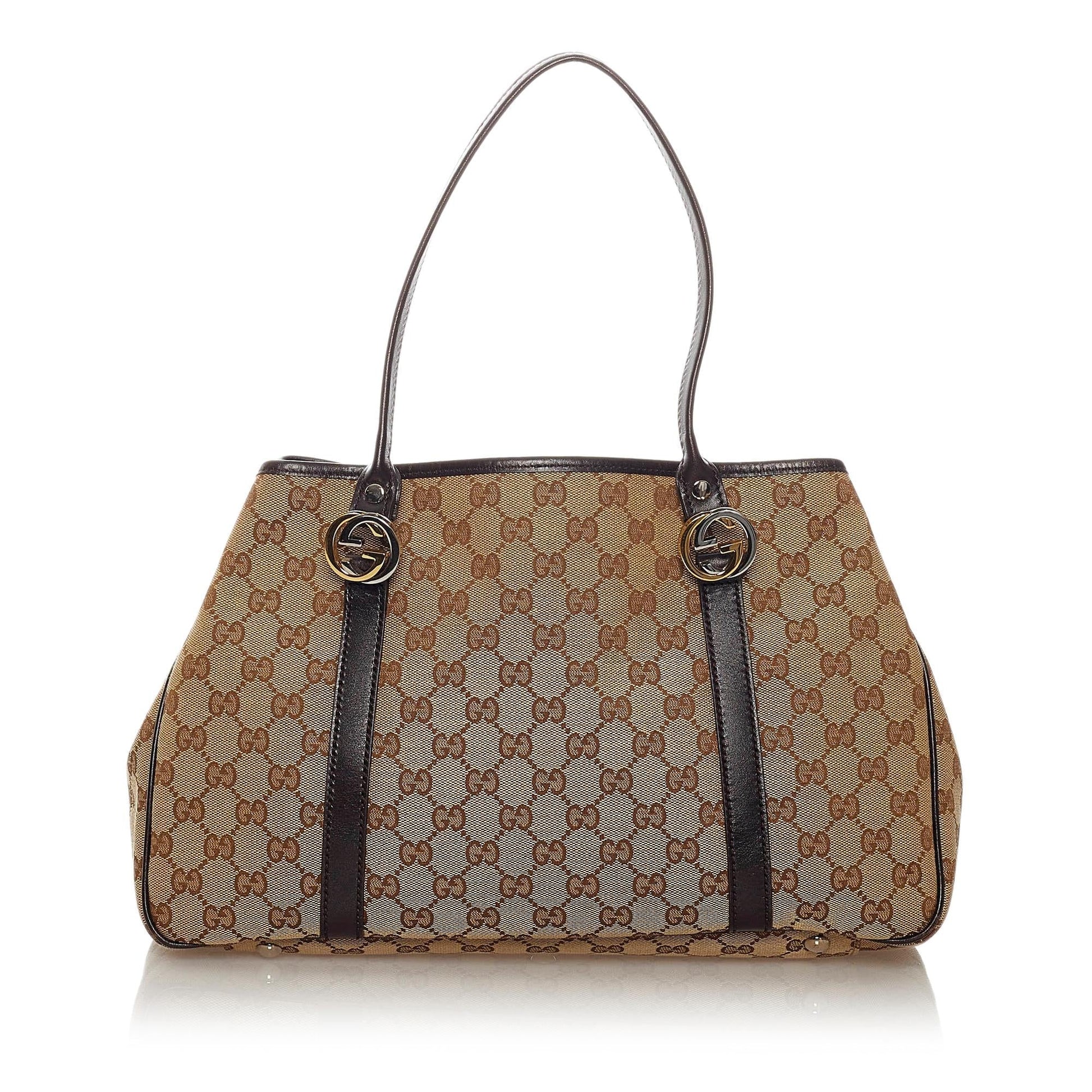 Gucci GG Twins SHG Canvas Black Brown Tote Bag Bag Shg