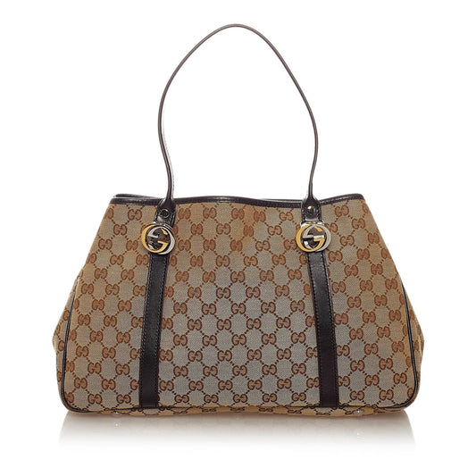 Gucci GG Twins SHG Canvas Black Brown Tote Bag Bag Shg
