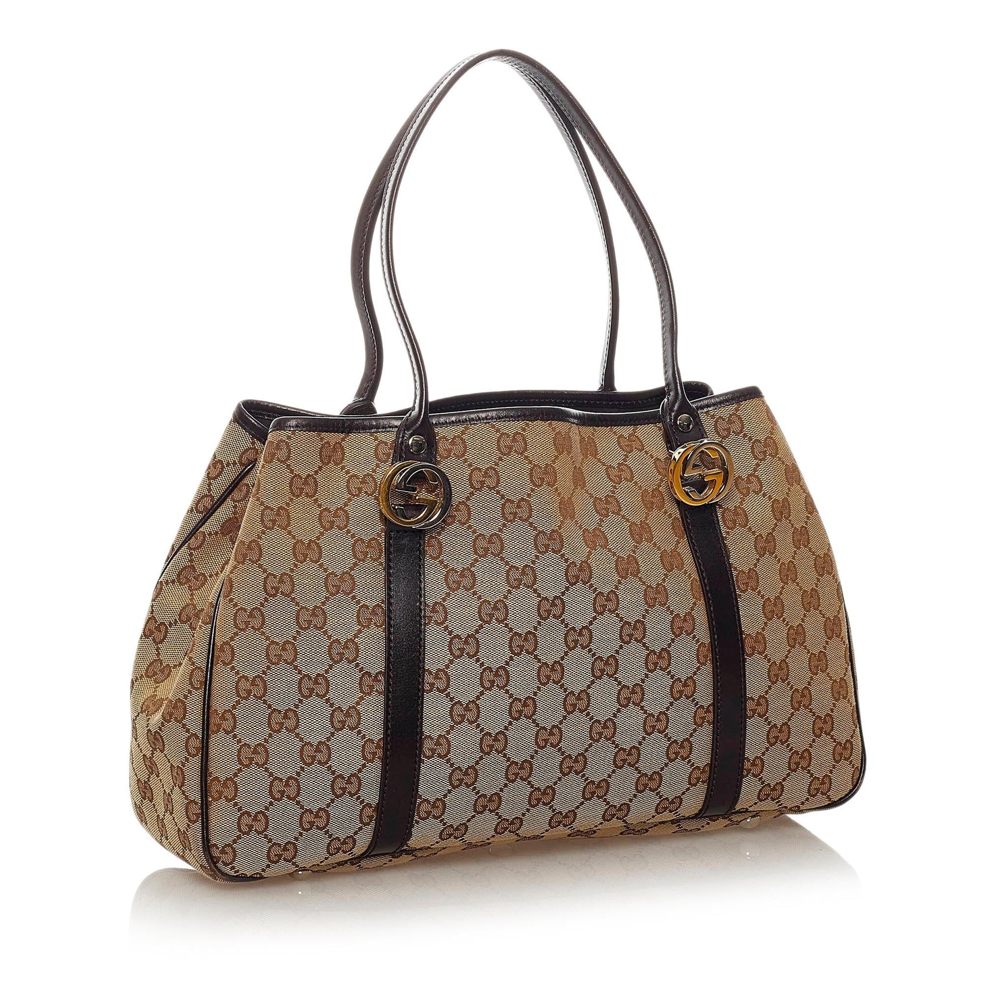 Gucci GG Twins SHG Canvas Black Brown Tote Bag Bag Shg