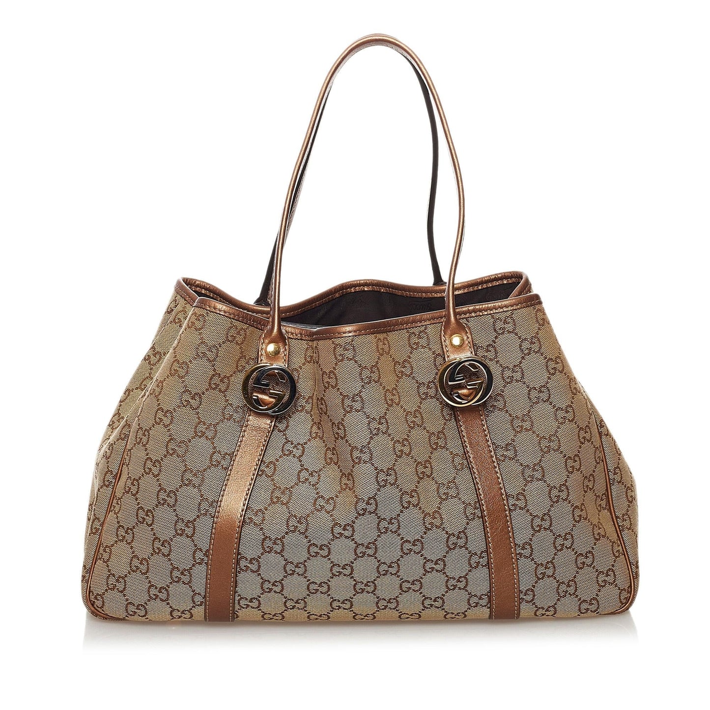 Gucci GG Twins SHG Canvas Calf Brown Tote Bag