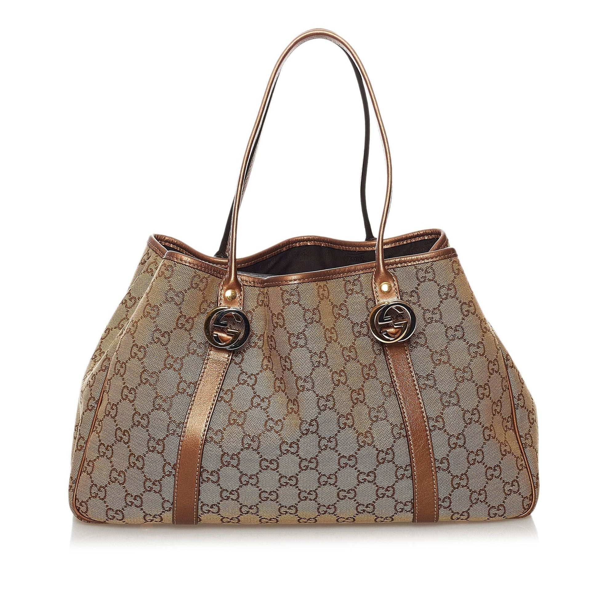 Gucci GG Twins SHG Canvas Calf Brown Tote Bag