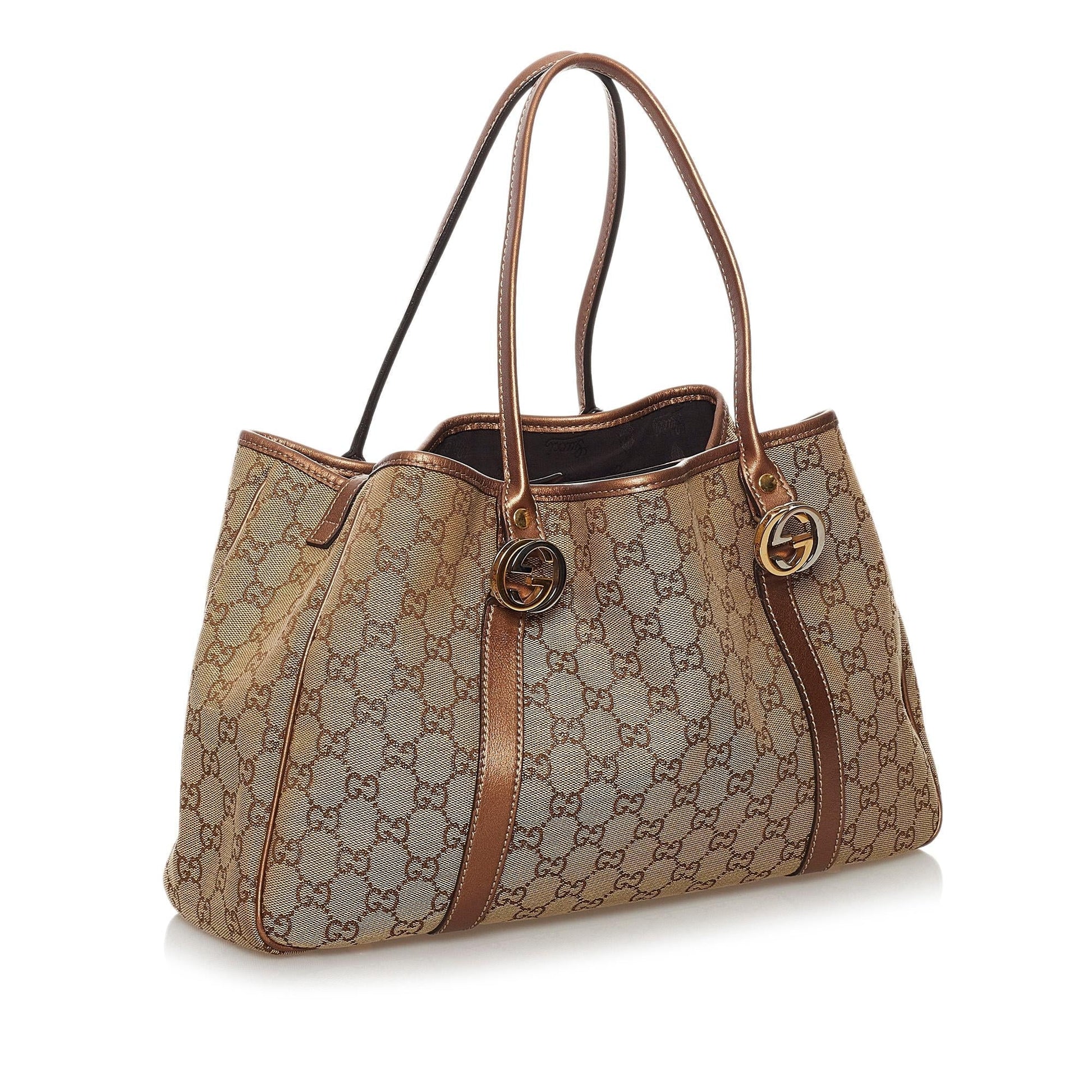Gucci GG Twins SHG Canvas Calf Brown Tote Bag