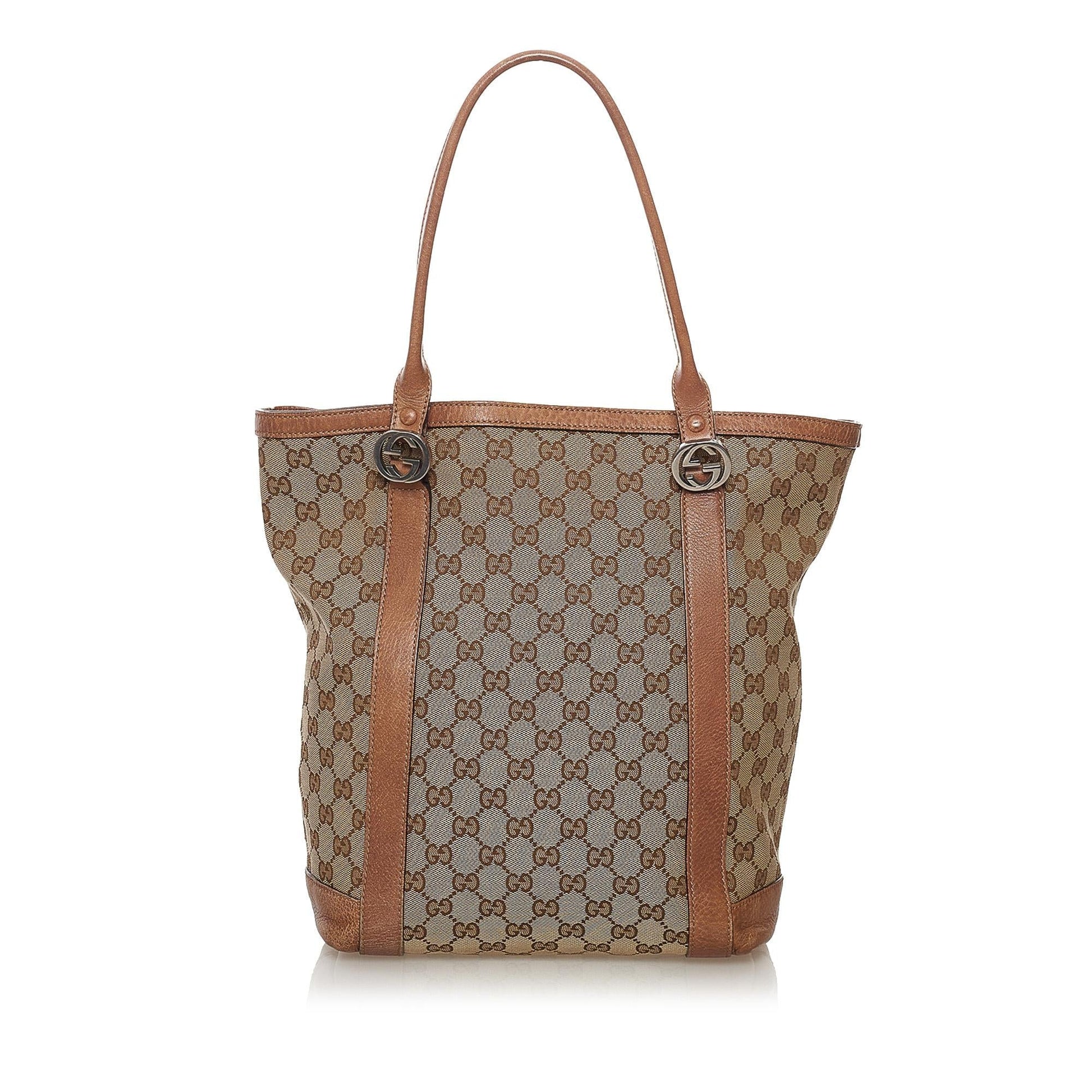 Gucci GG Twins SHG Canvas Calf Brown Tote Bag Bag Shg