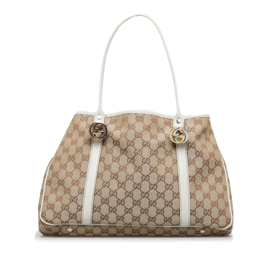Gucci GG Twins SHG-ZN7C76 Canvas Brown Tote Bag