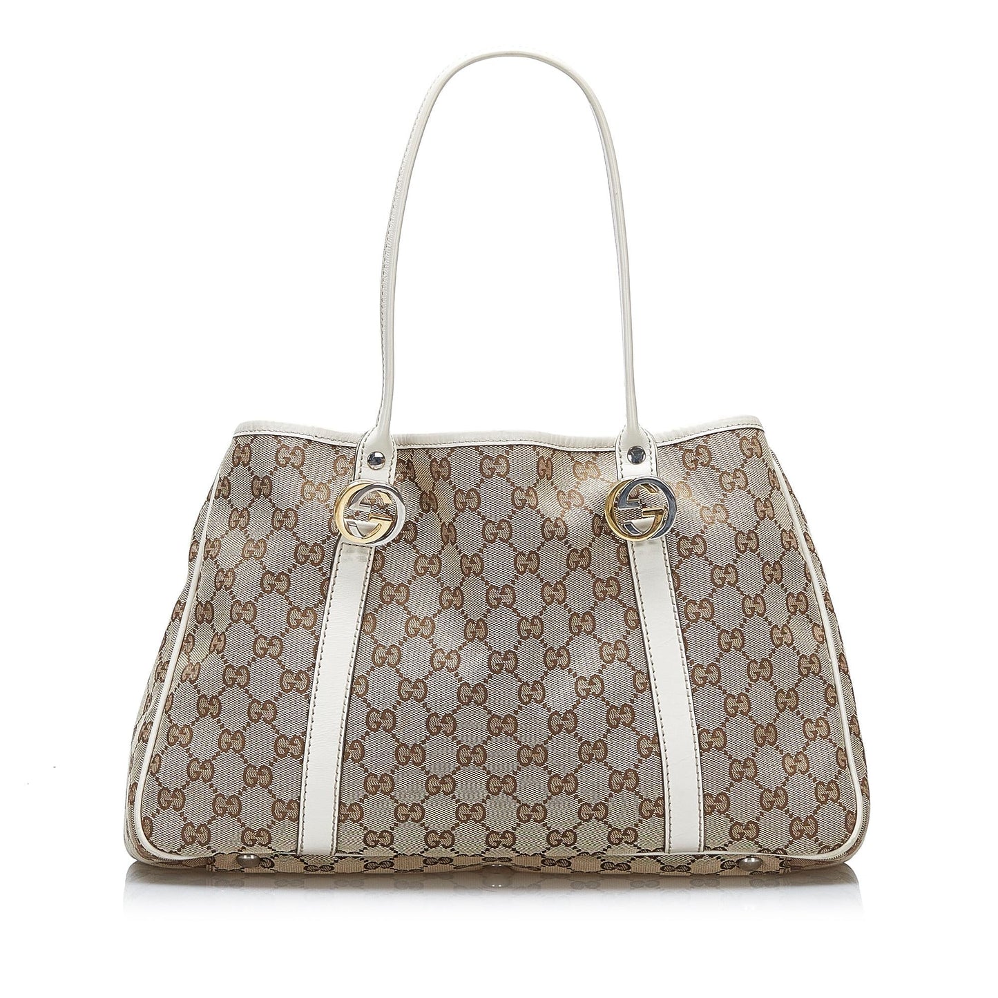 Gucci GG Twins SHG-gu3wR2 Canvas Calf White Brown Tote Bag