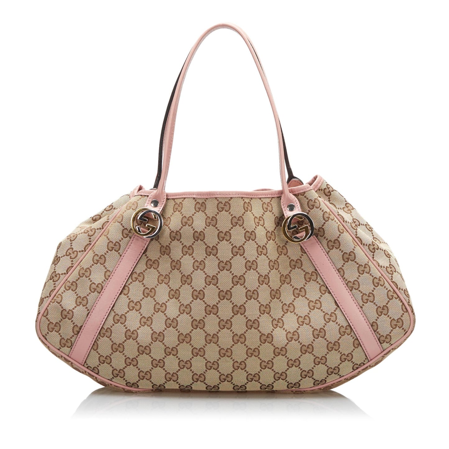 Gucci GG Twins SHG-fbSjno Canvas Calf Brown Pink Tote Bag
