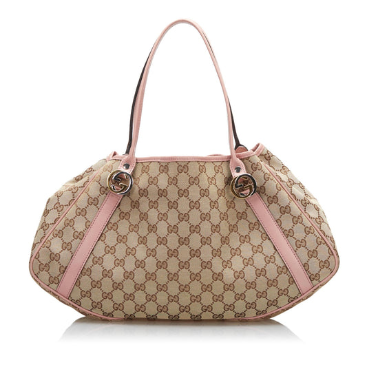 Gucci GG Twins SHG-fbSjno Canvas Calf Brown Pink Tote Bag