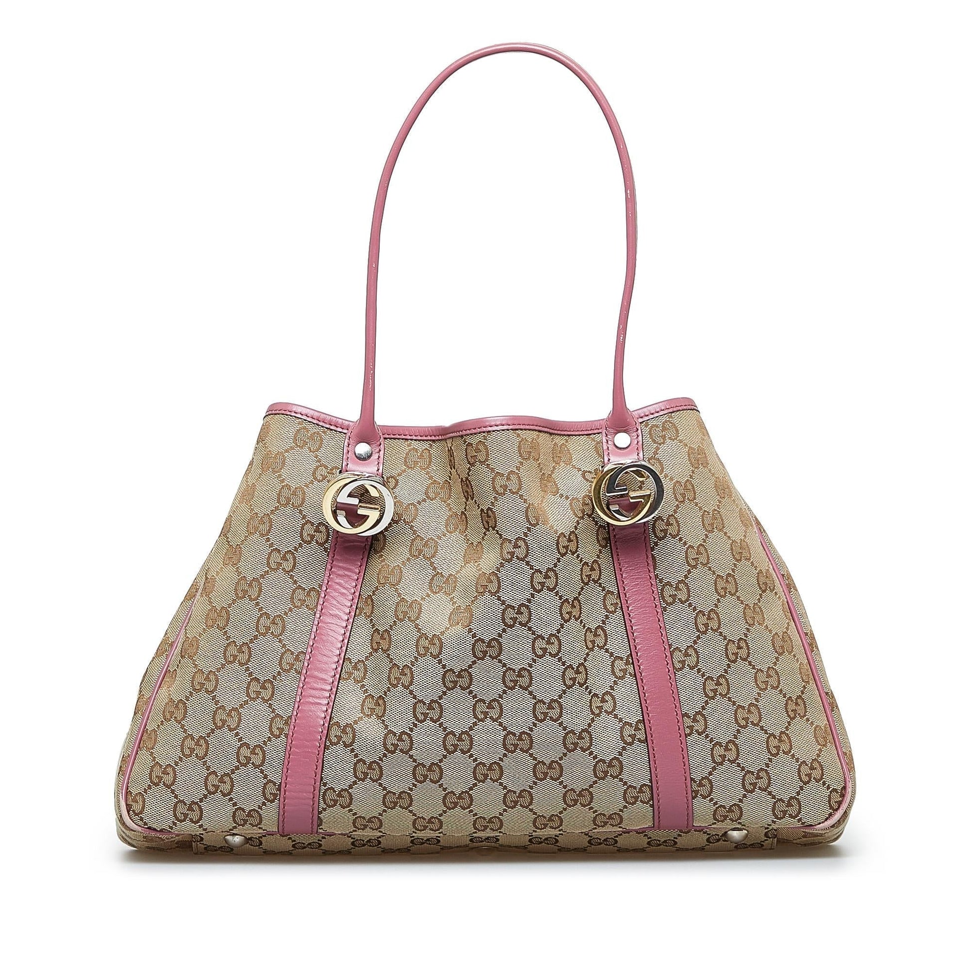 Gucci GG Twins SHG-IBz3MT Canvas Calf Brown Pink Tote Bag