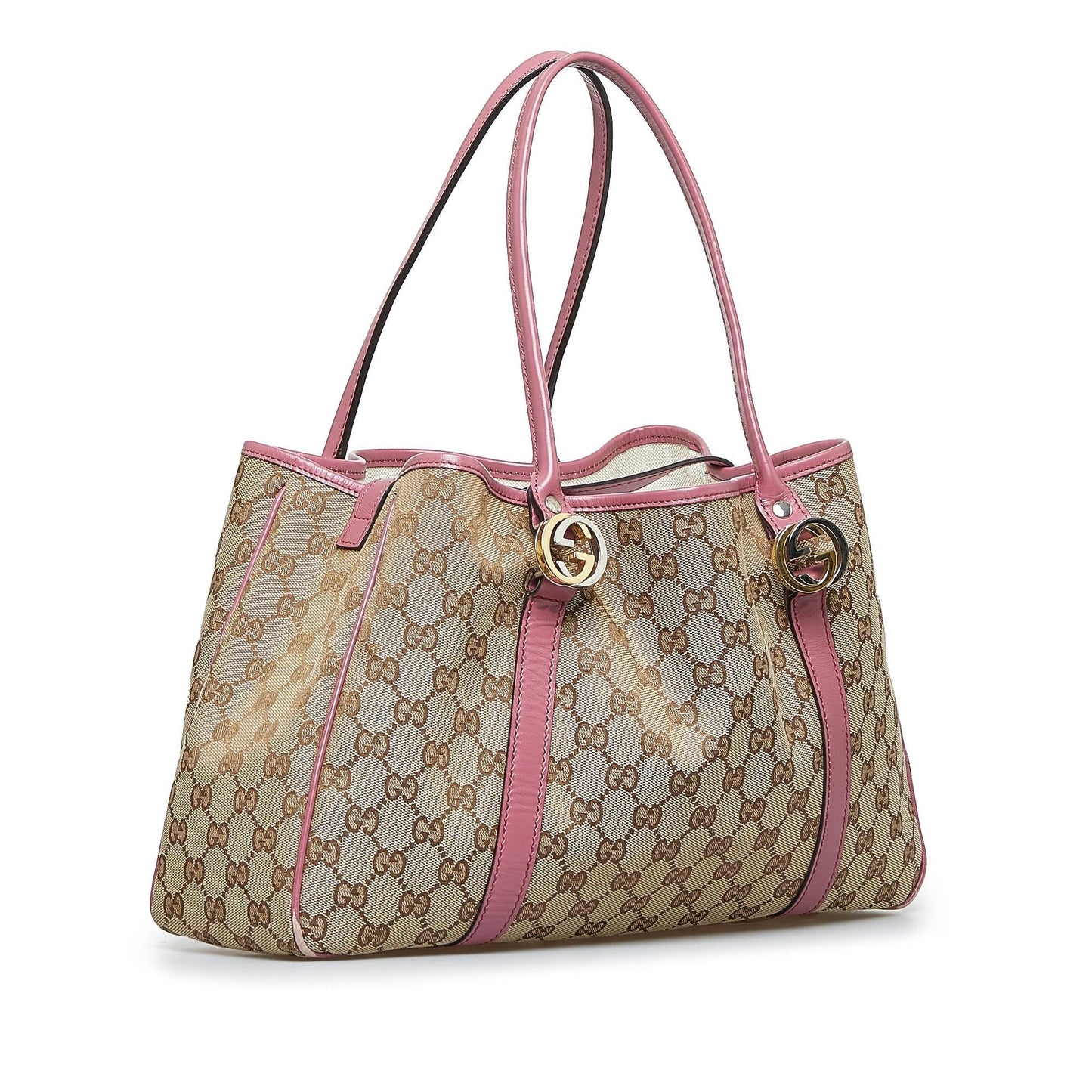 Gucci GG Twins SHG-IBz3MT Canvas Calf Brown Pink Tote Bag