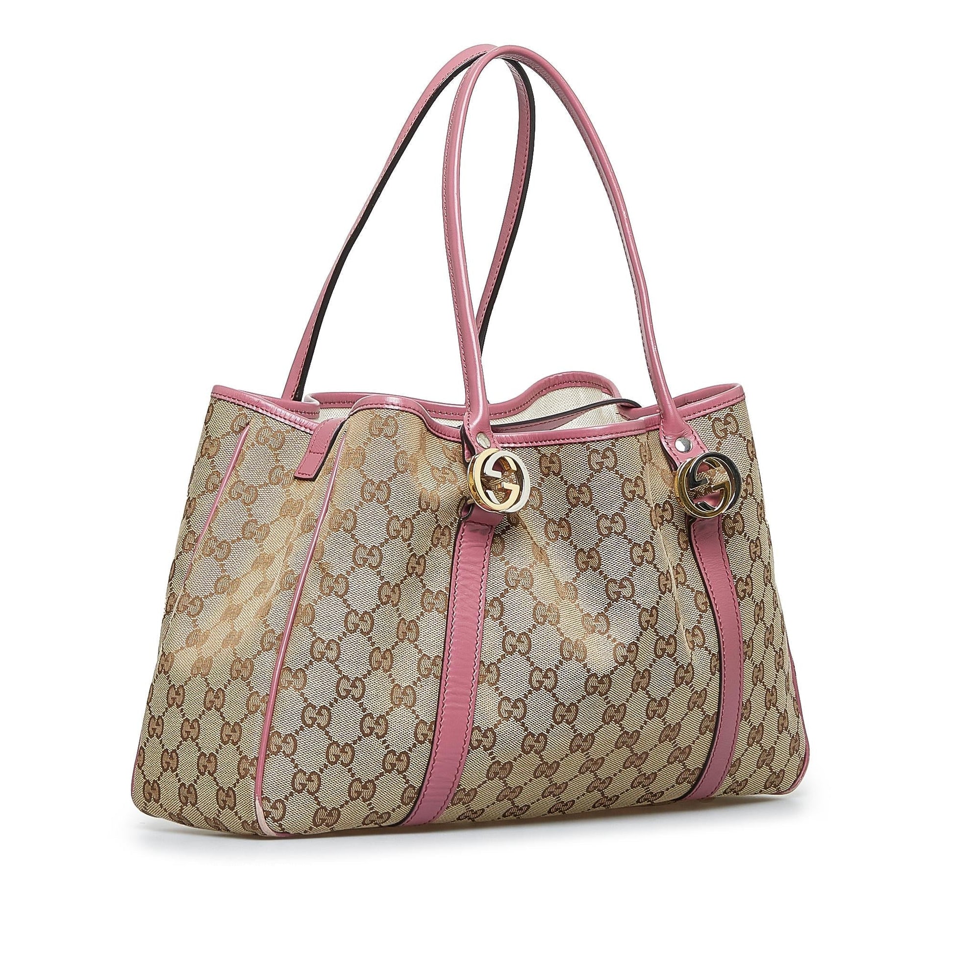 Gucci GG Twins SHG-IBz3MT Canvas Calf Brown Pink Tote Bag