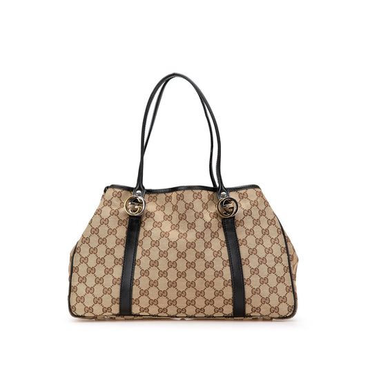Gucci GG Twins Canvas Calf Brown Tote Bag