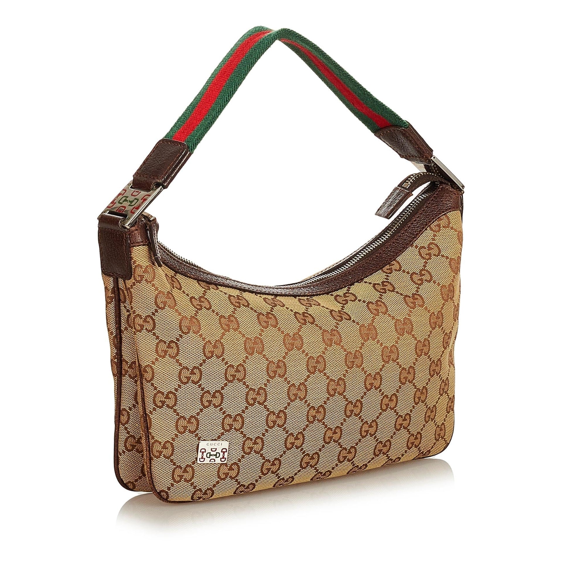 Gucci GG Web Baguette SHG Canvas Brown Handbag