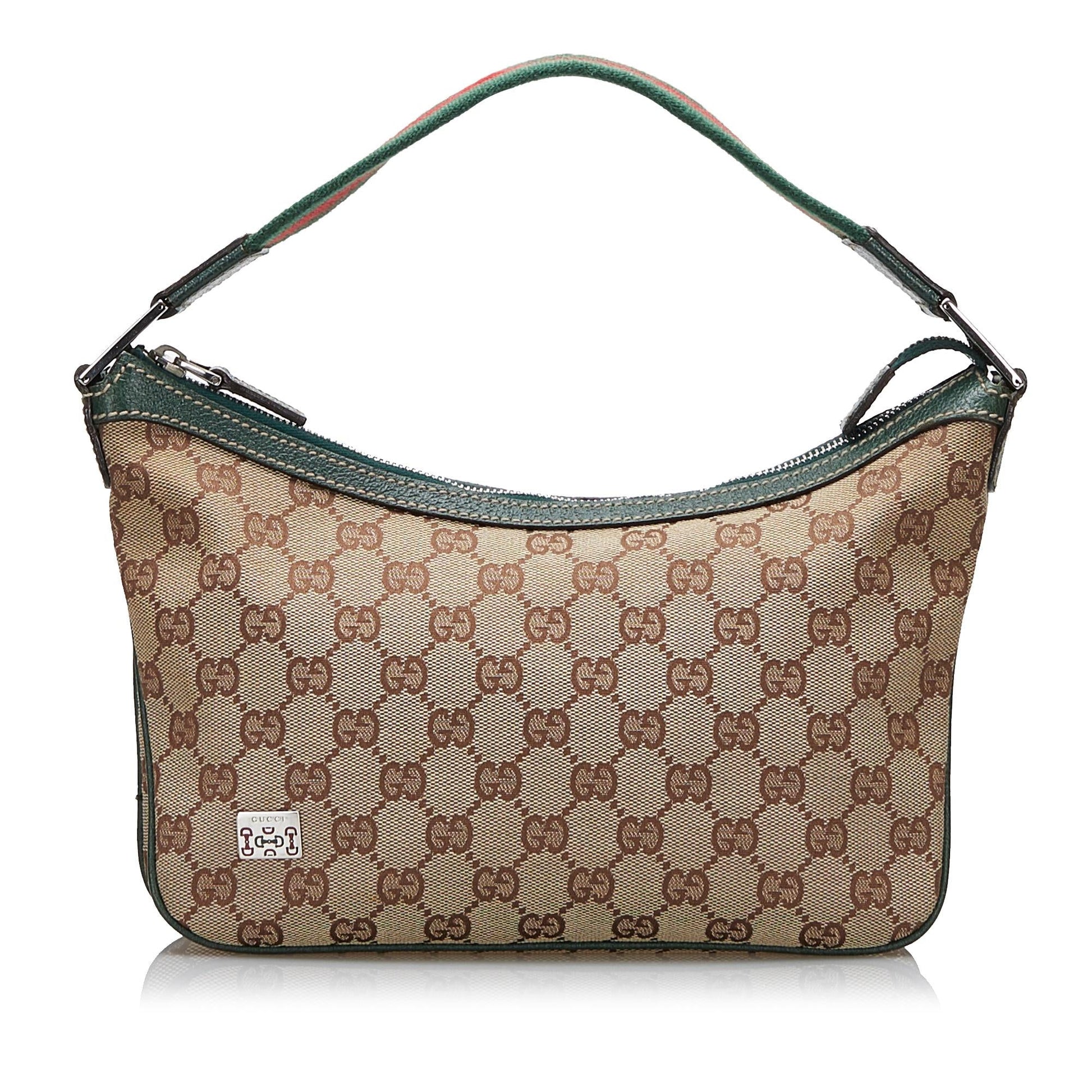 Gucci GG Web Baguette SHG-zCaOiu Canvas Brown Handbag