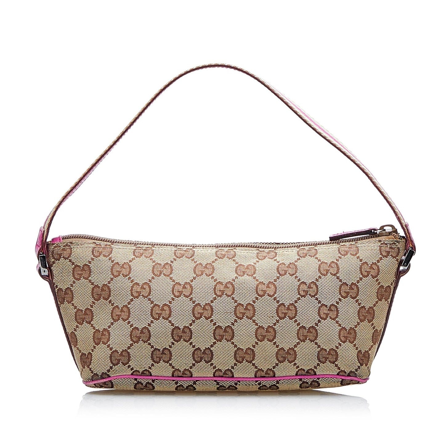 Gucci GG Web Boat Baguette SHG-O1BGQv Canvas Calf Brown Pink Handbag