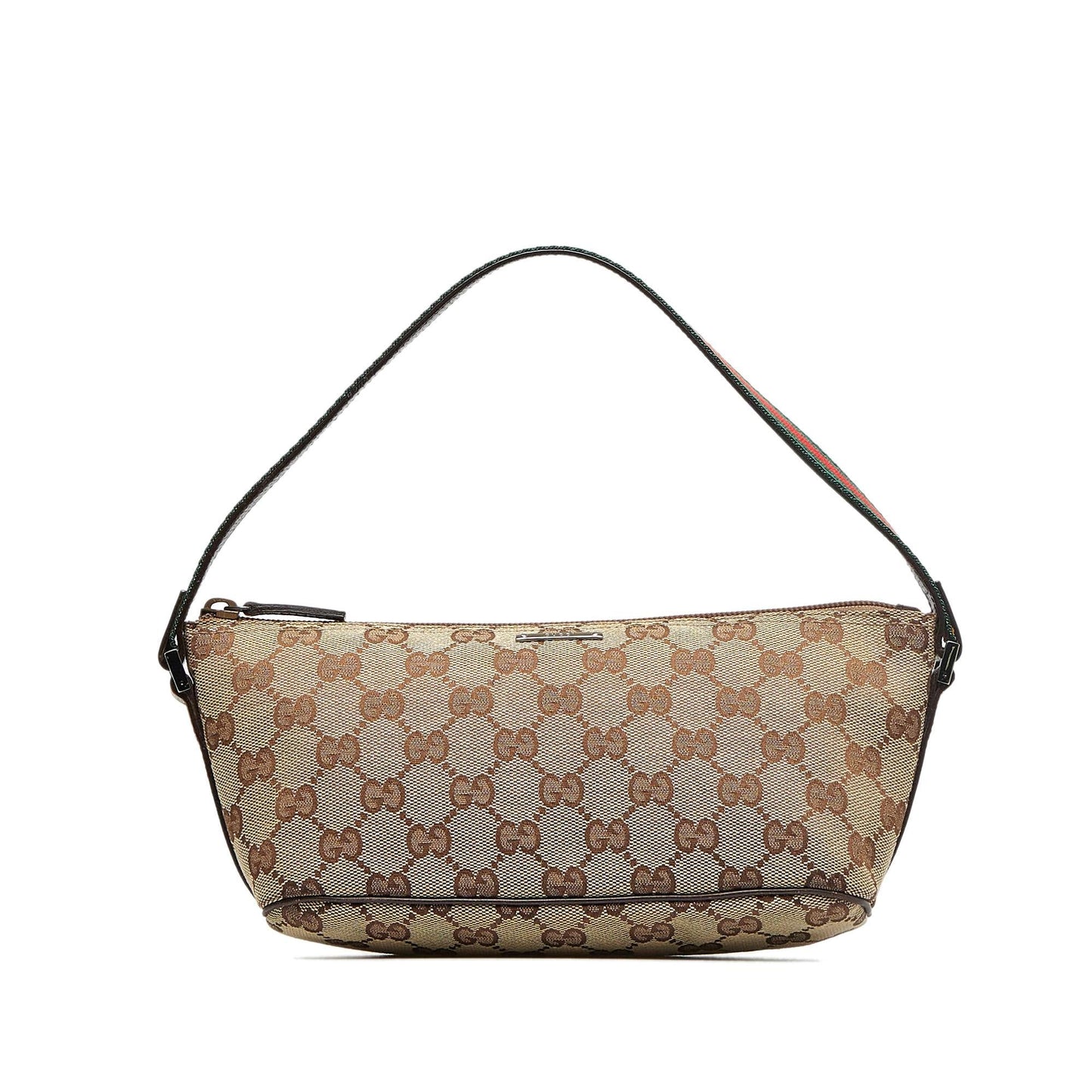 Gucci GG Web Boat Baguette SHG-9aJiNR Canvas Calf Brown Handbag