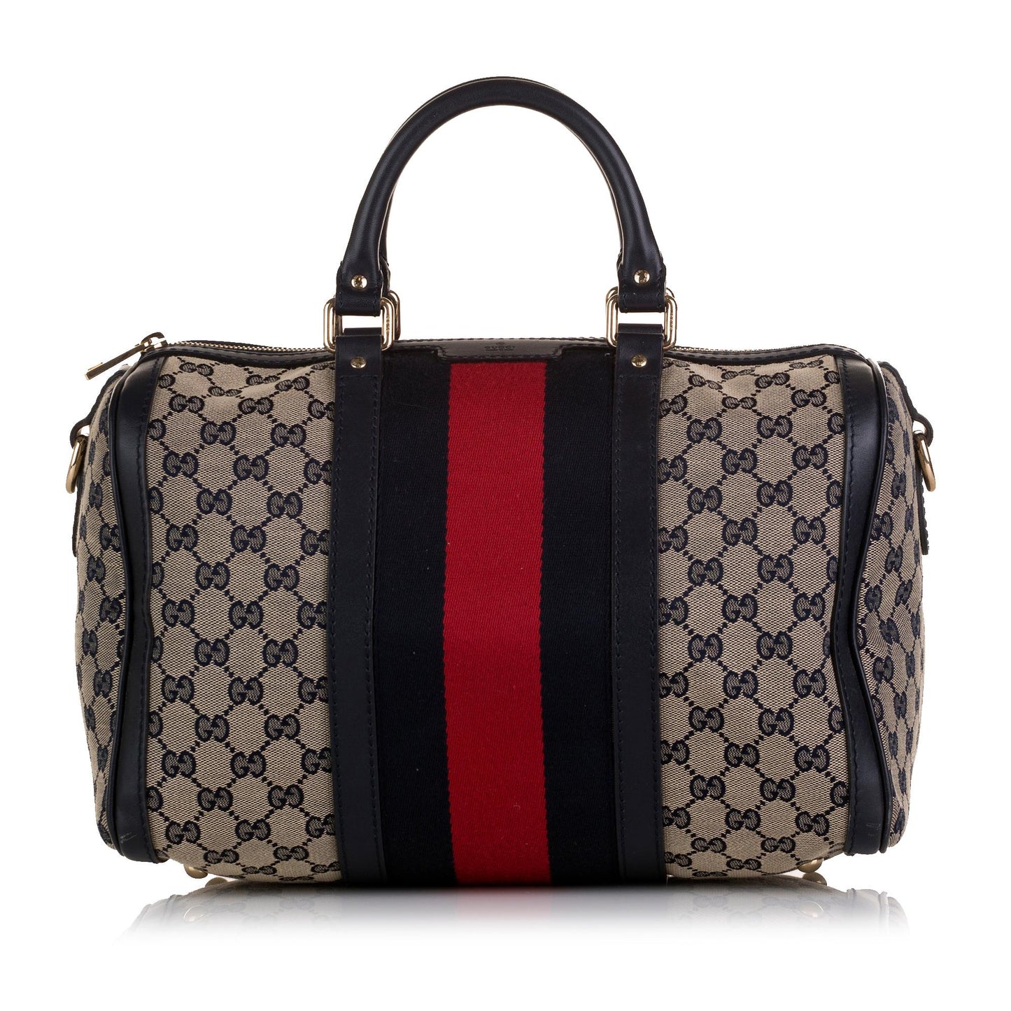 Gucci GG Web Boston SHG Canvas Brown Satchel Bag