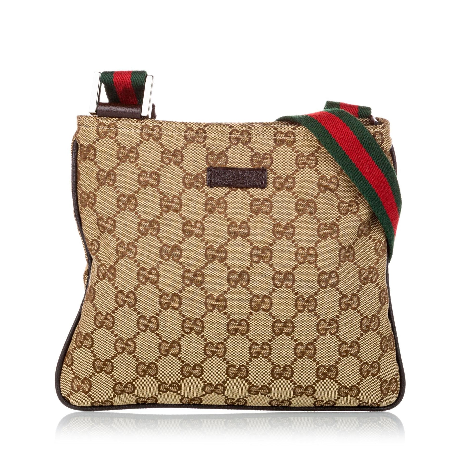 Gucci GG Web SHG Canvas Calf Brown Crossbody Bag Bag Shg