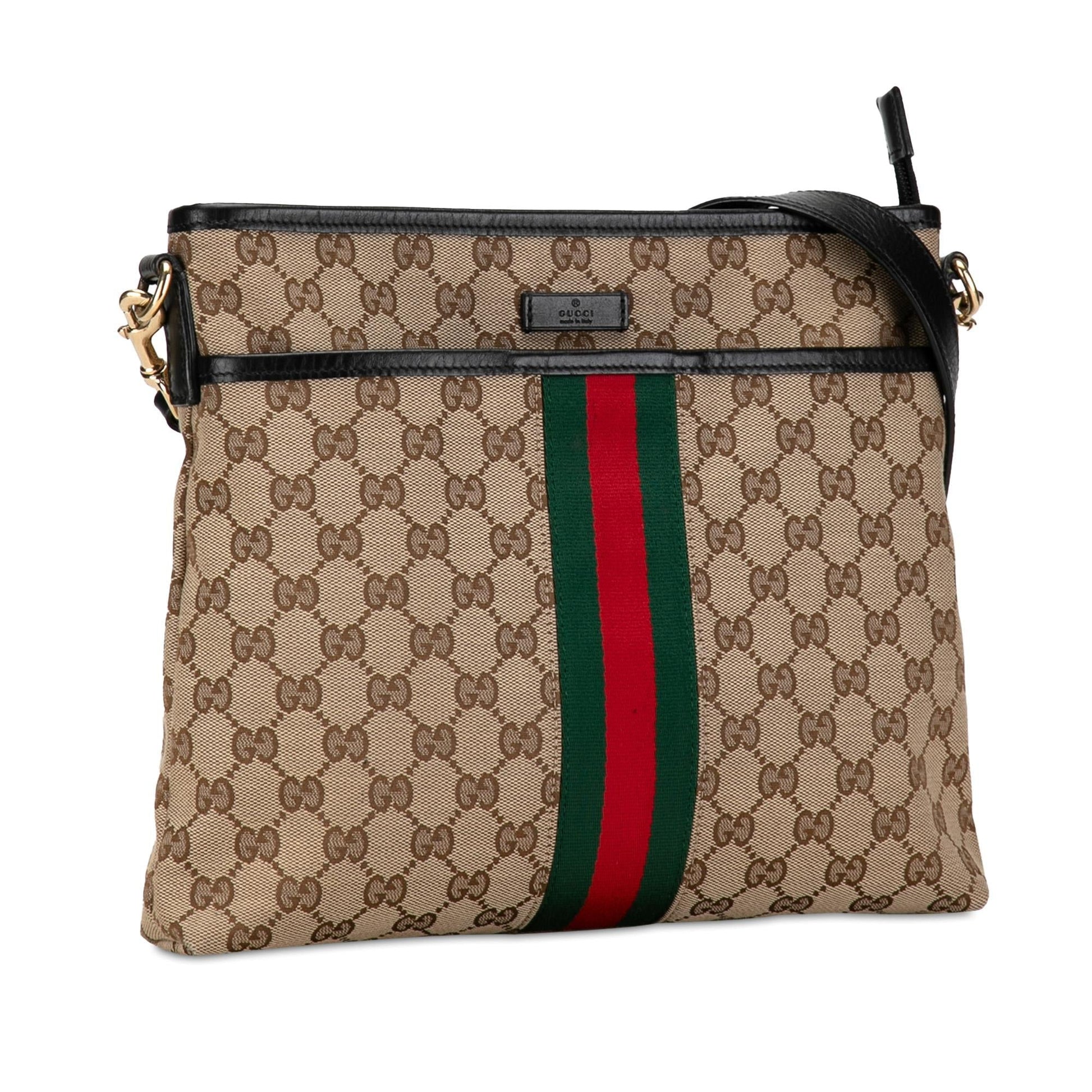 Gucci GG Web SHG-I38dSw Canvas Calf Brown Crossbody Bag
