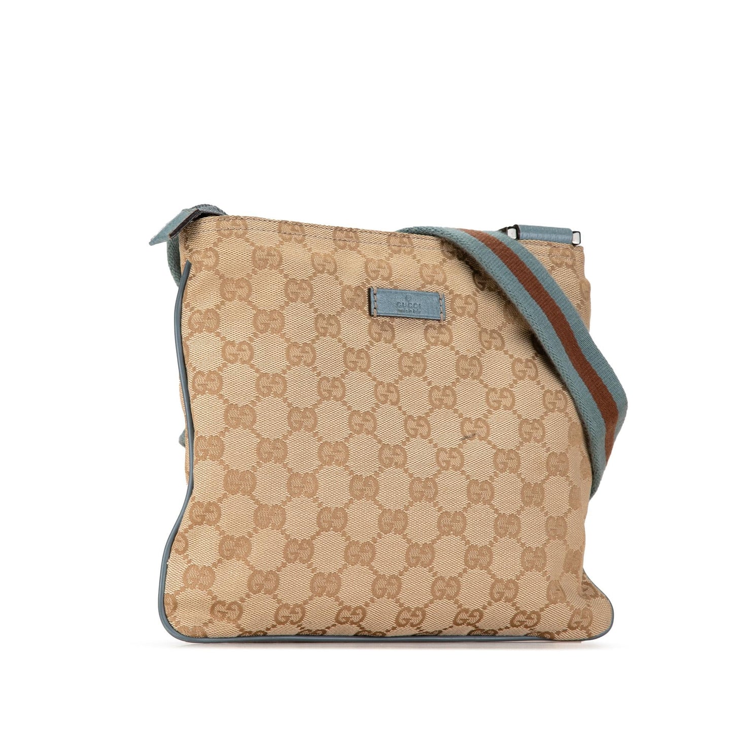 Gucci GG Web Canvas Calf Brown Crossbody Bag Shg Gngxph
