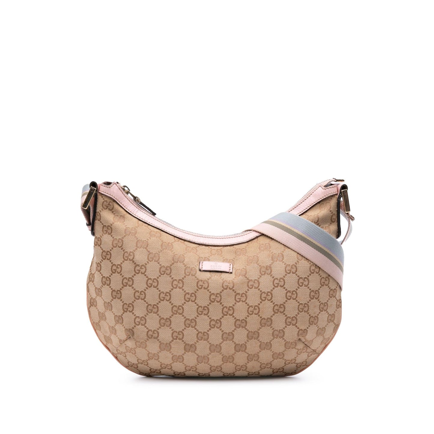Gucci GG Web Canvas Calf Brown Pink Crossbody Bag