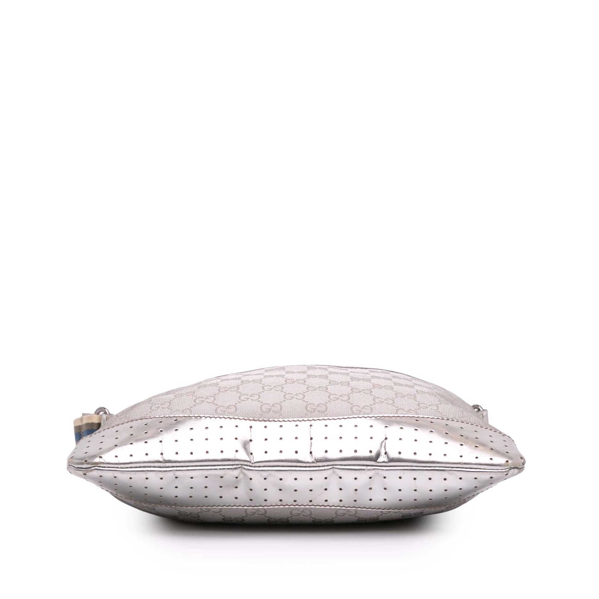 Gucci GG Web Canvas Silver Crossbody Bag