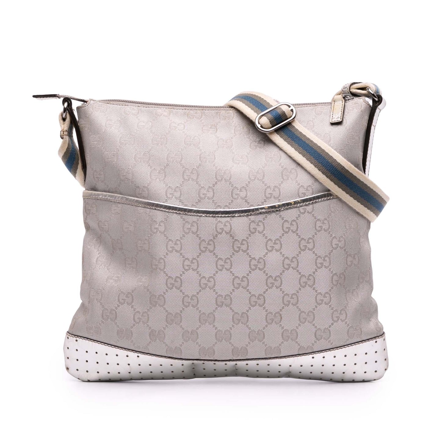 Gucci GG Web Canvas Silver Crossbody Bag