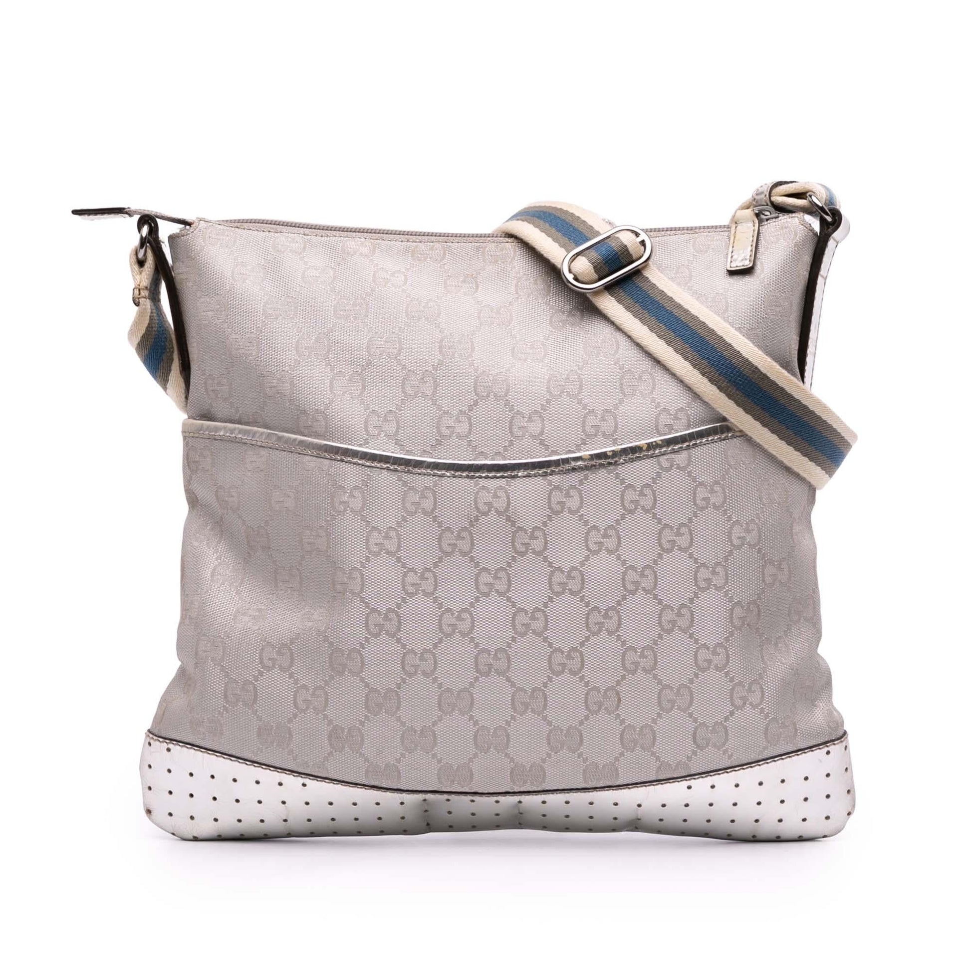Gucci GG Web Canvas Silver Crossbody Bag