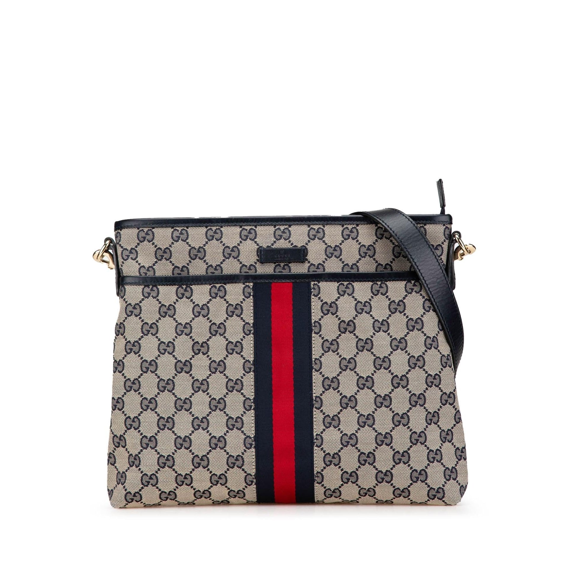 Gucci GG Web Canvas Calf Grey Crossbody Bag