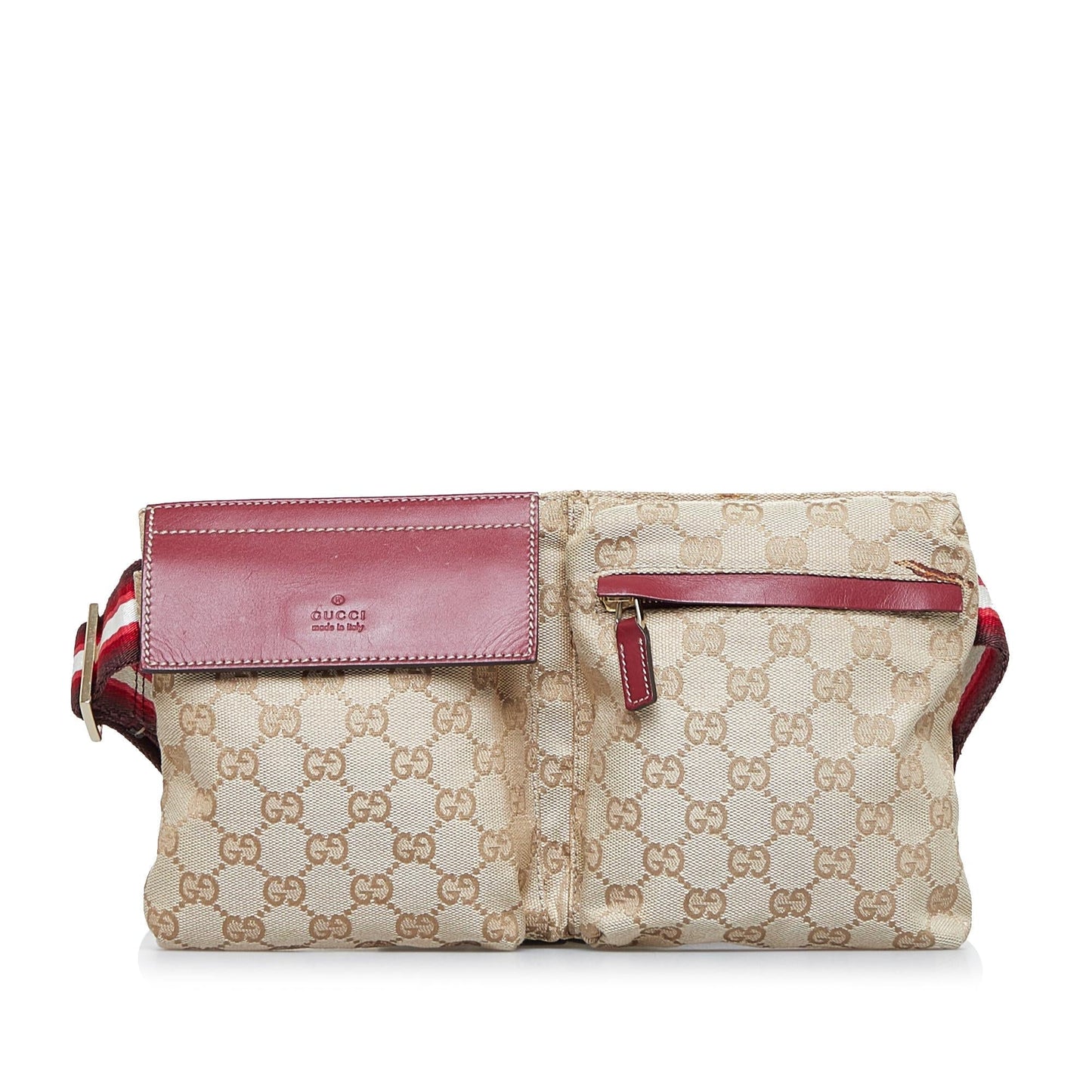 Gucci GG Web Double Pocket Belt Canvas Brown Accessory Shg Az2Vih