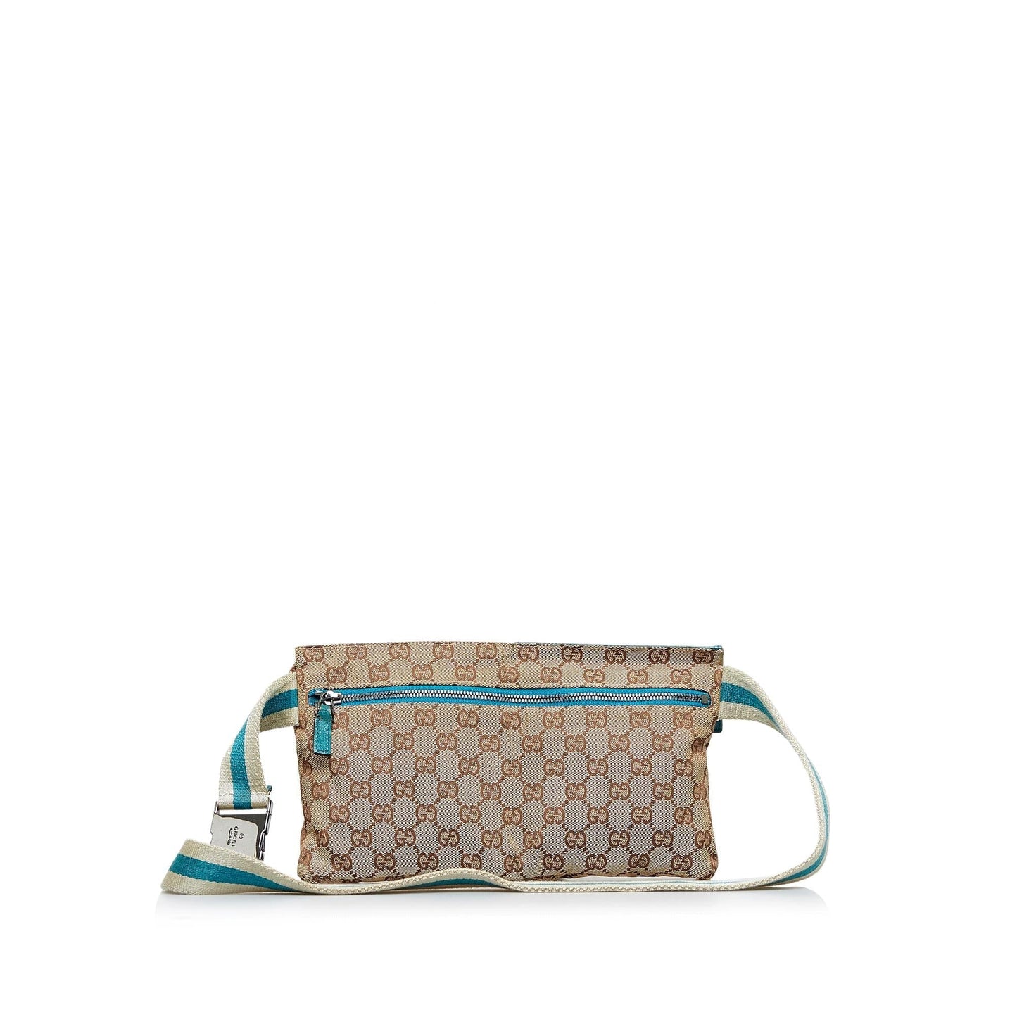 Gucci GG Web Double Pocket Belt Canvas Calf Brown Accessory Shg Fvauzx
