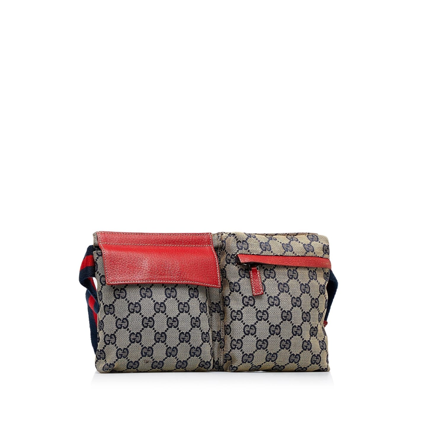 Gucci GG Web Double Pocket Belt Canvas Calf Brown Accessory Shg Hxqmut