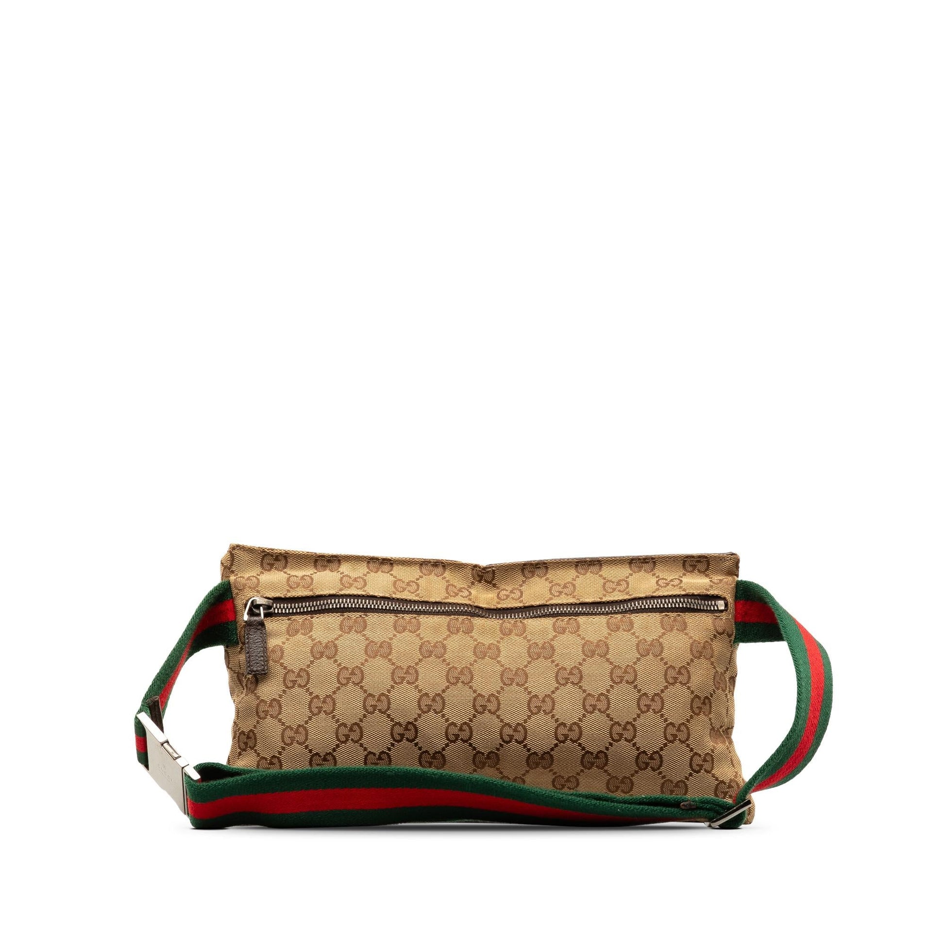 Gucci GG Web Double Pocket Belt Canvas Brown Accessory Shg Azbnst