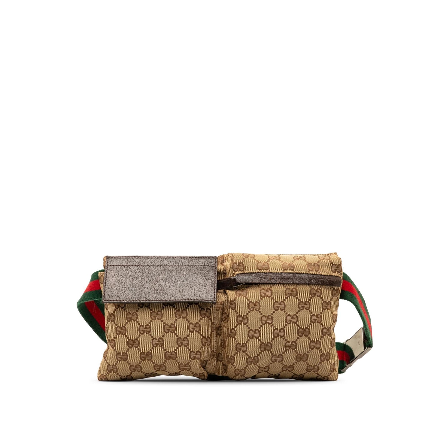 Gucci GG Web Double Pocket Belt Canvas Brown Accessory Shg Azbnst