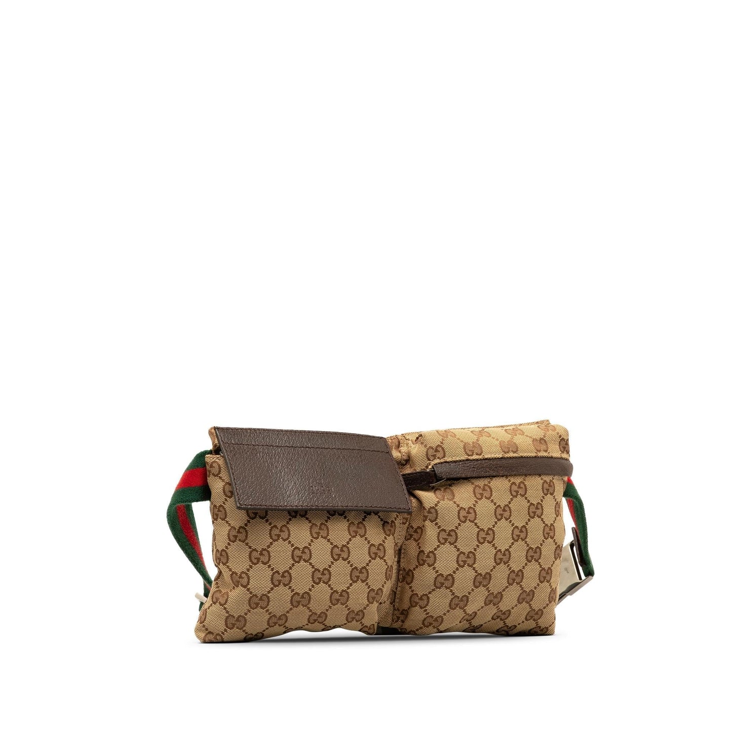 Gucci GG Web Double Pocket Belt Canvas Brown Accessory Shg Azbnst