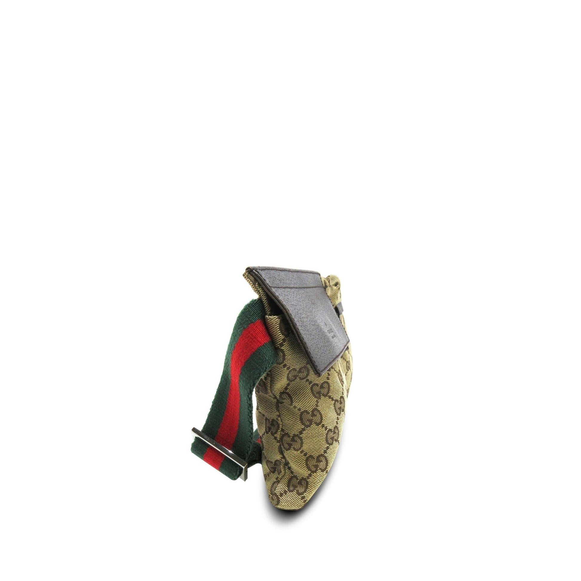 Gucci GG Web Double Pocket Belt Canvas Calf Brown Accessory Shg 8Sdlrv