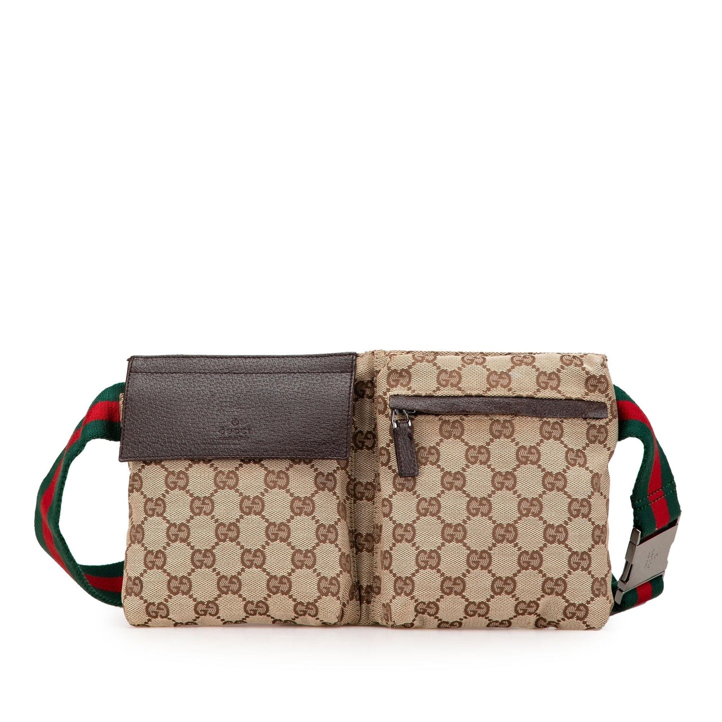 Gucci GG Web Double Pocket Belt Canvas Calf Brown Accessory Shg O3Rva1