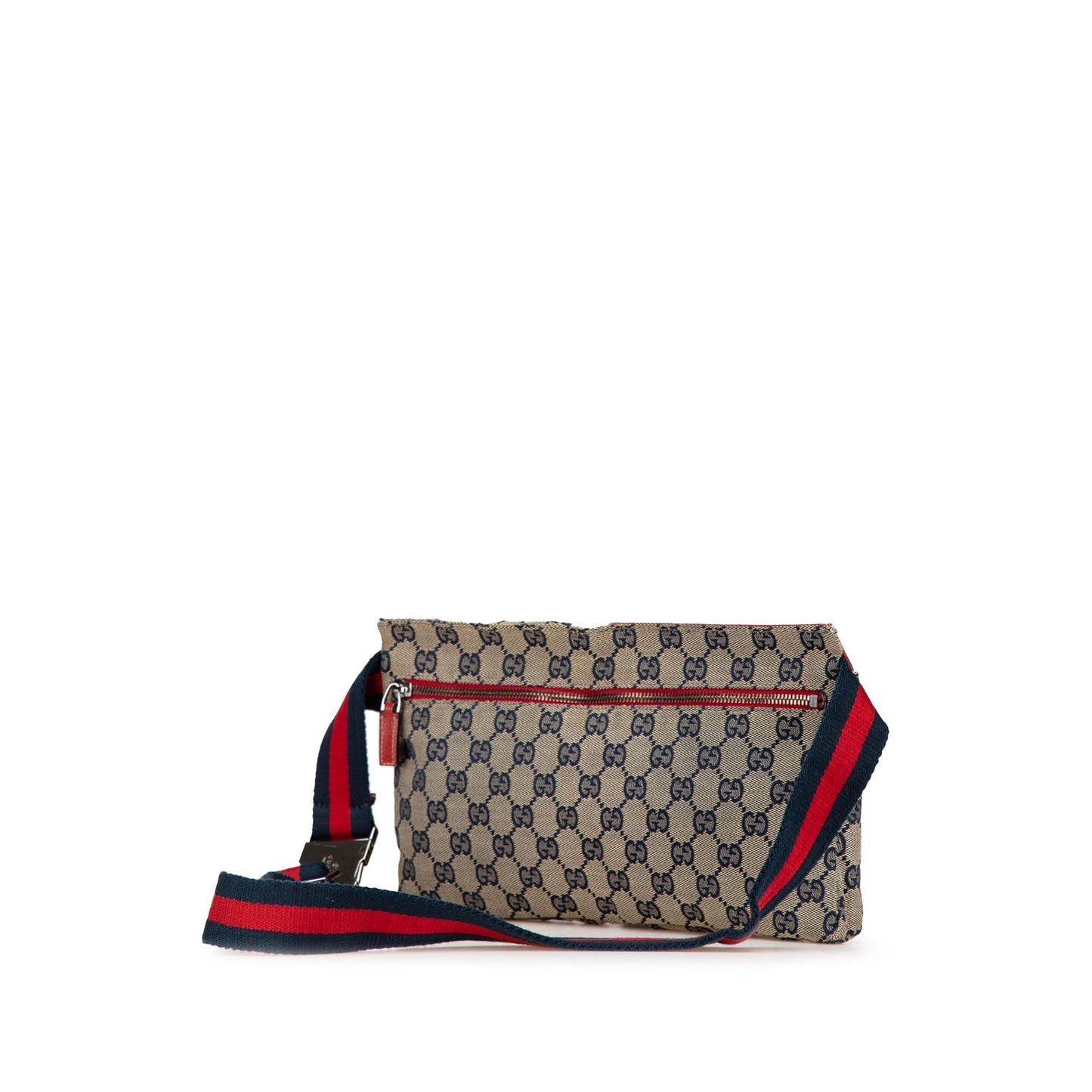 Gucci GG Web Double Pocket Belt Canvas Calf Brown Red Accessory