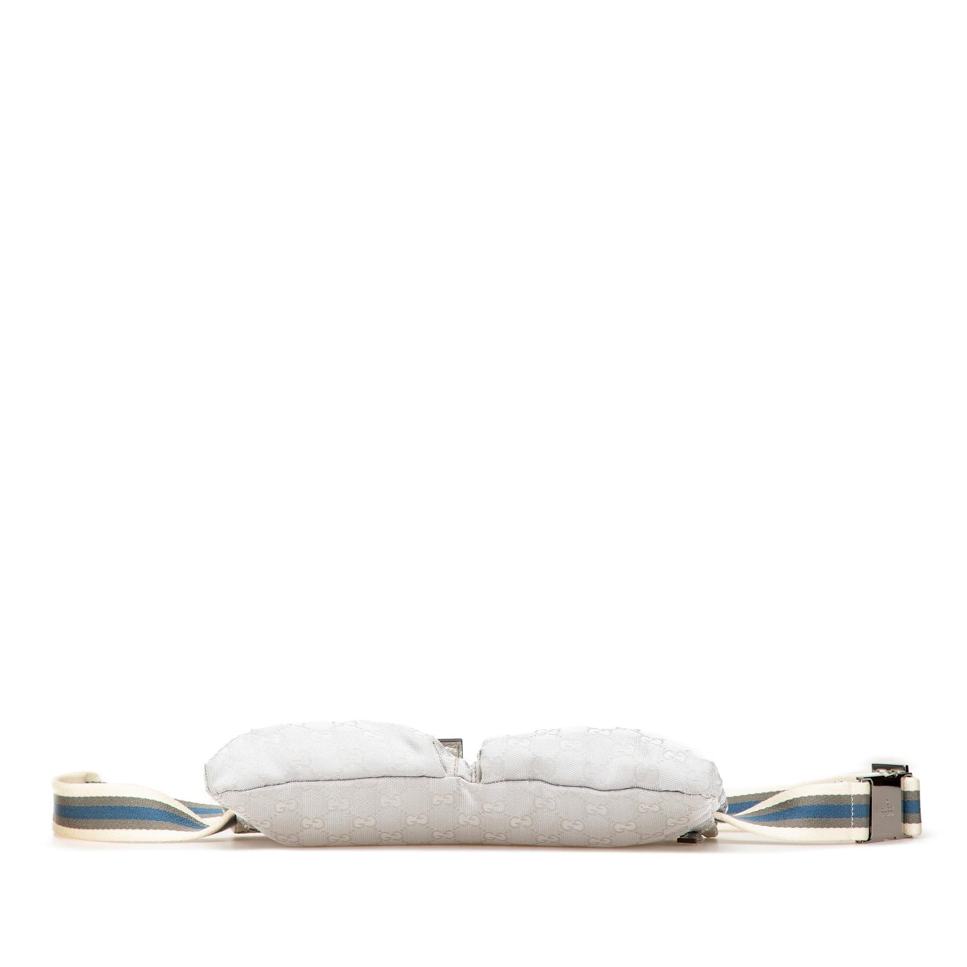 Gucci GG Web Double Pocket Belt Canvas Silver Accessory Bag 5