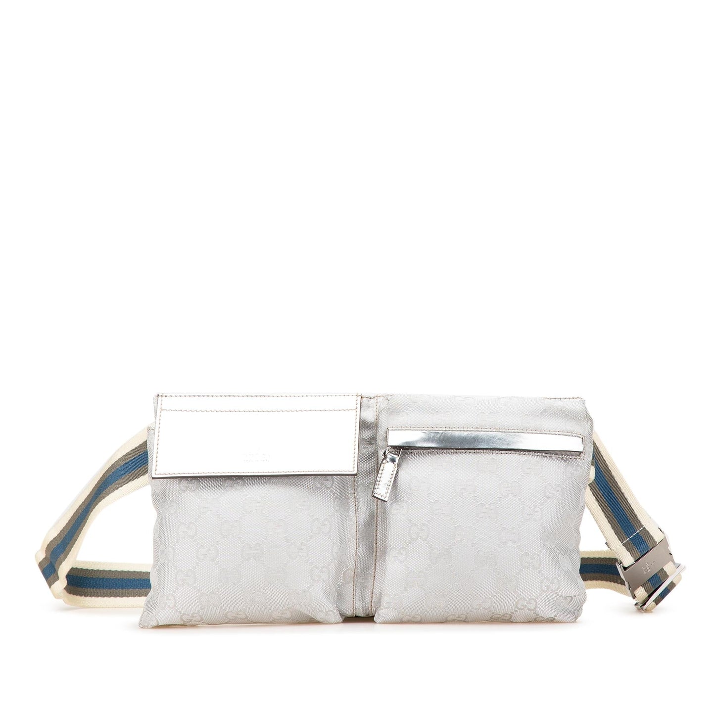 Gucci GG Web Double Pocket Belt Canvas Silver Accessory Bag 5