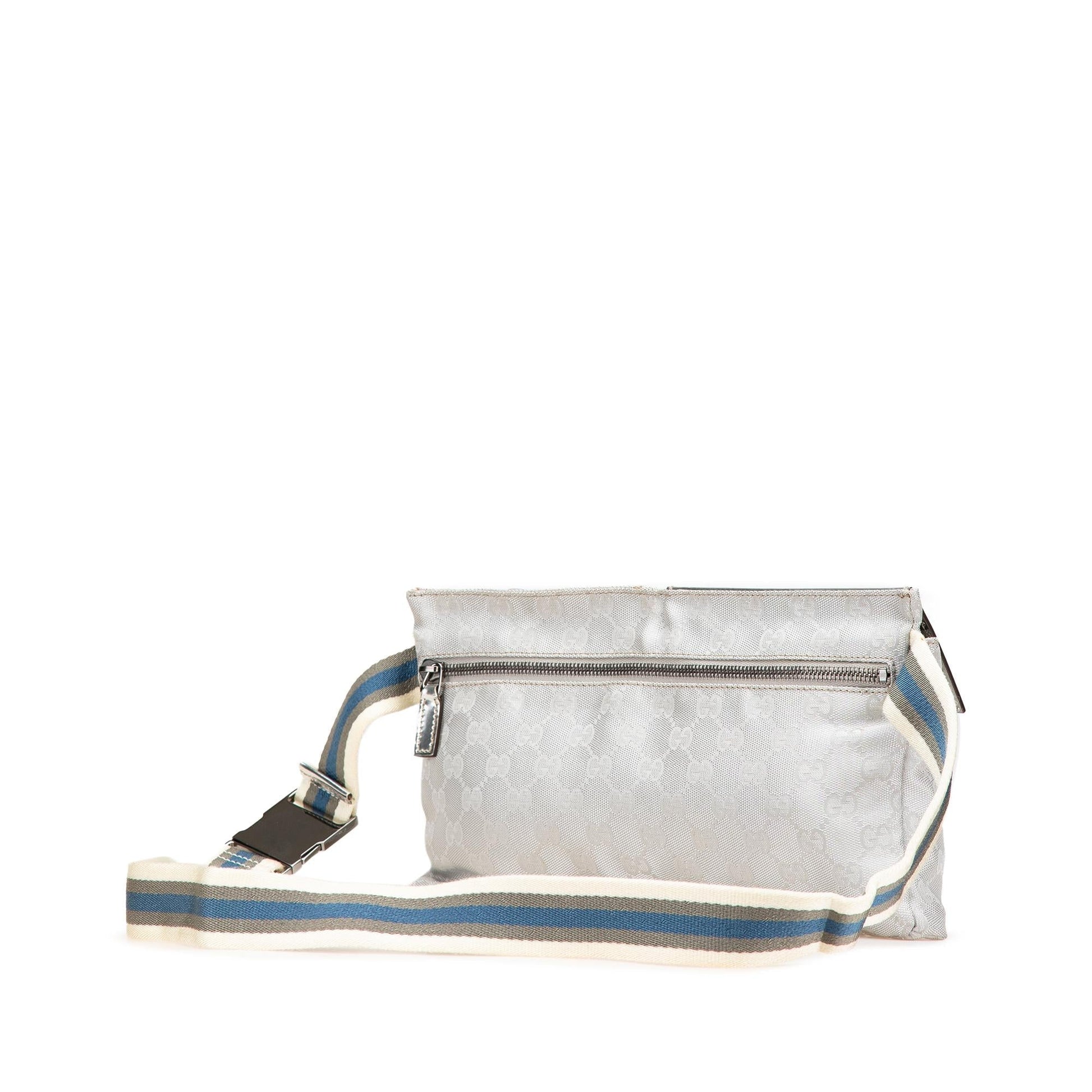 Gucci GG Web Double Pocket Belt Canvas Silver Accessory Bag 5