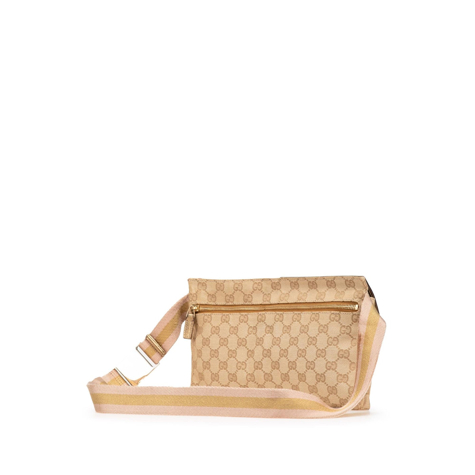 Gucci GG Web Double Pocket Belt Canvas Brown Accessory