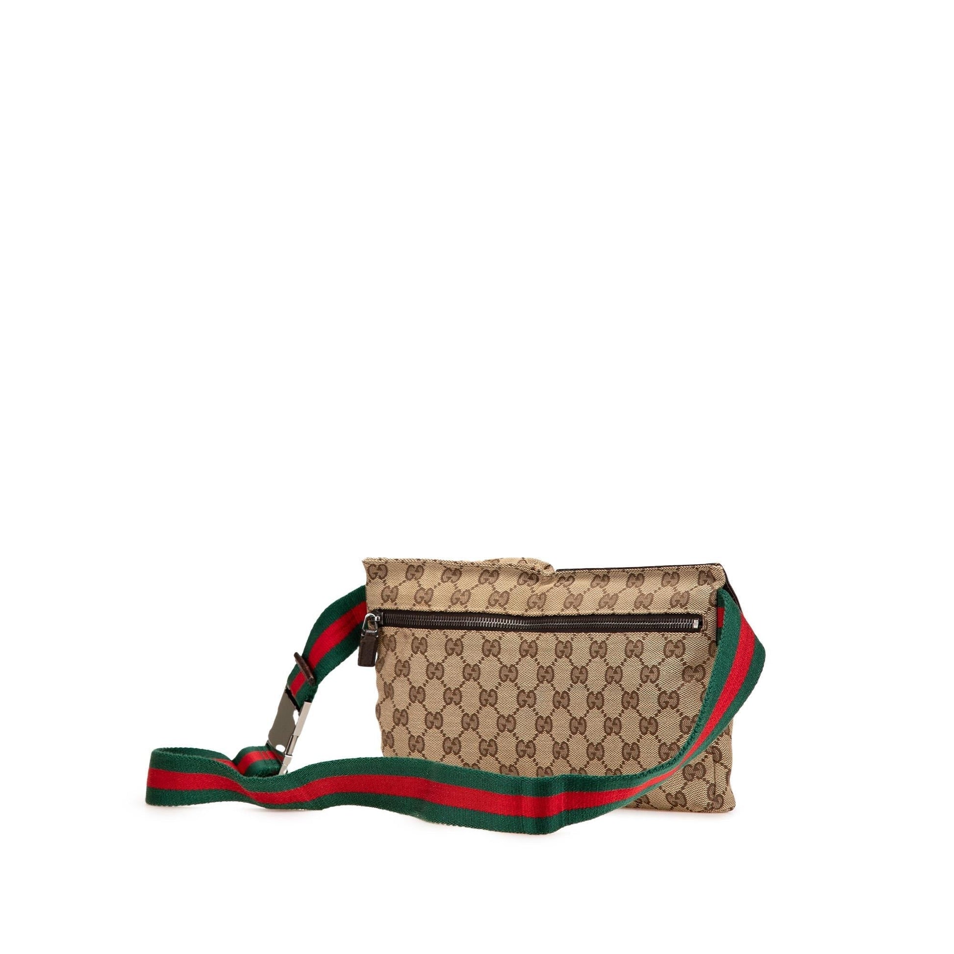 Gucci GG Web Double Pocket Belt Canvas Calf Brown Accessory