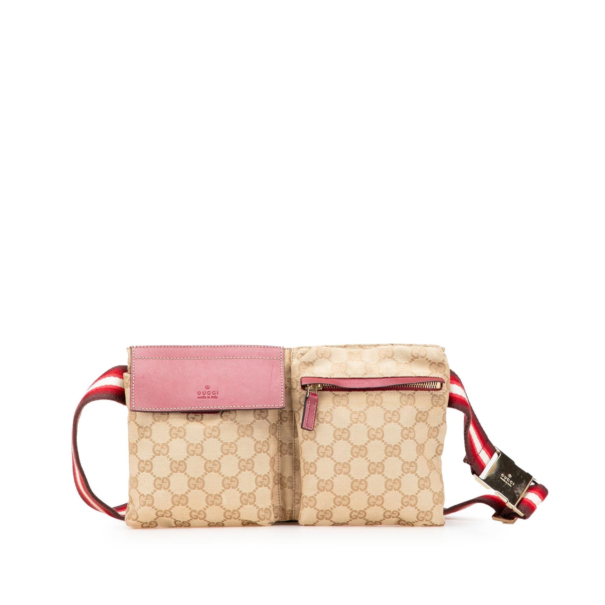 Gucci GG Web Double Pocket Belt Canvas Brown Accessory Bag 9
