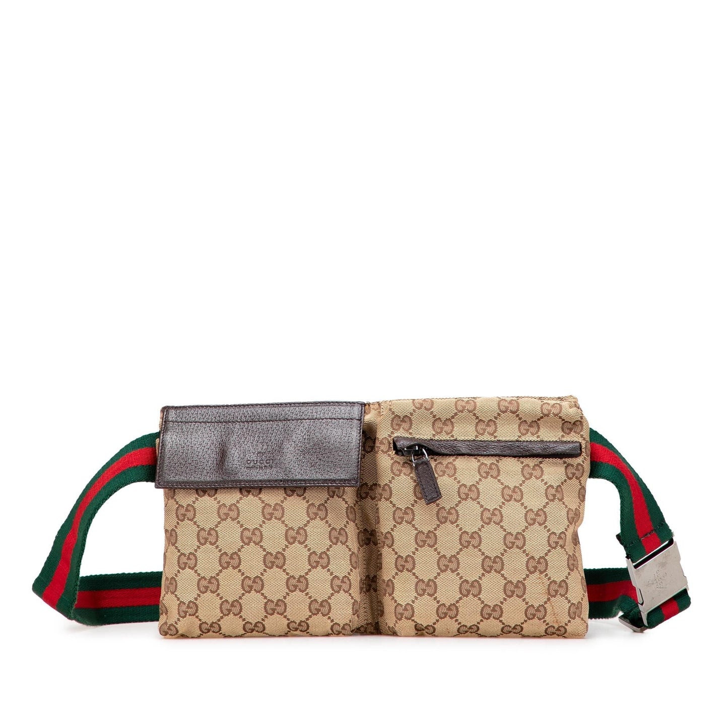 Gucci GG Web Double Pocket Belt Canvas Brown Accessory Bag 10