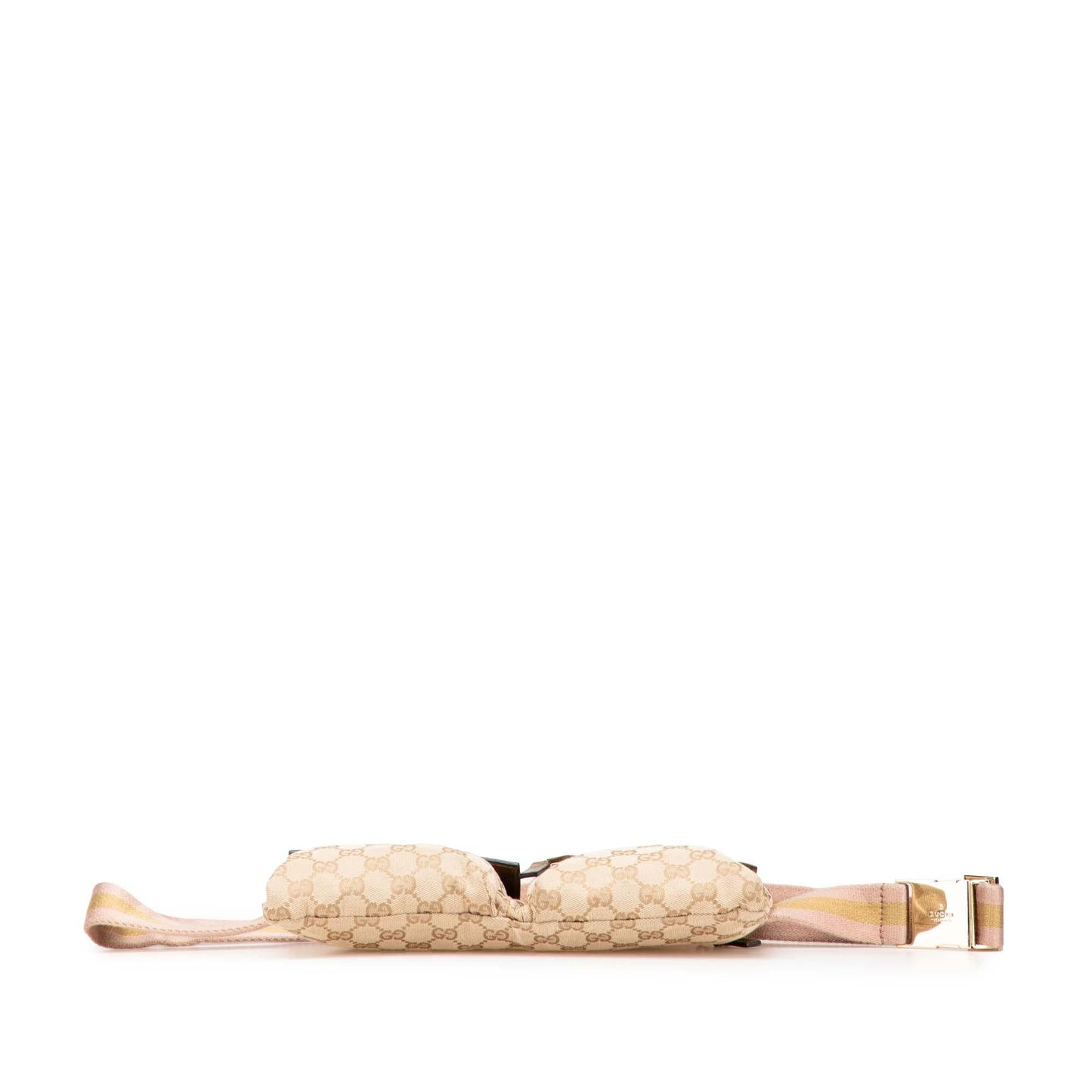 Gucci GG Web Double Pocket Belt Canvas Calf Brown Gold Accessory