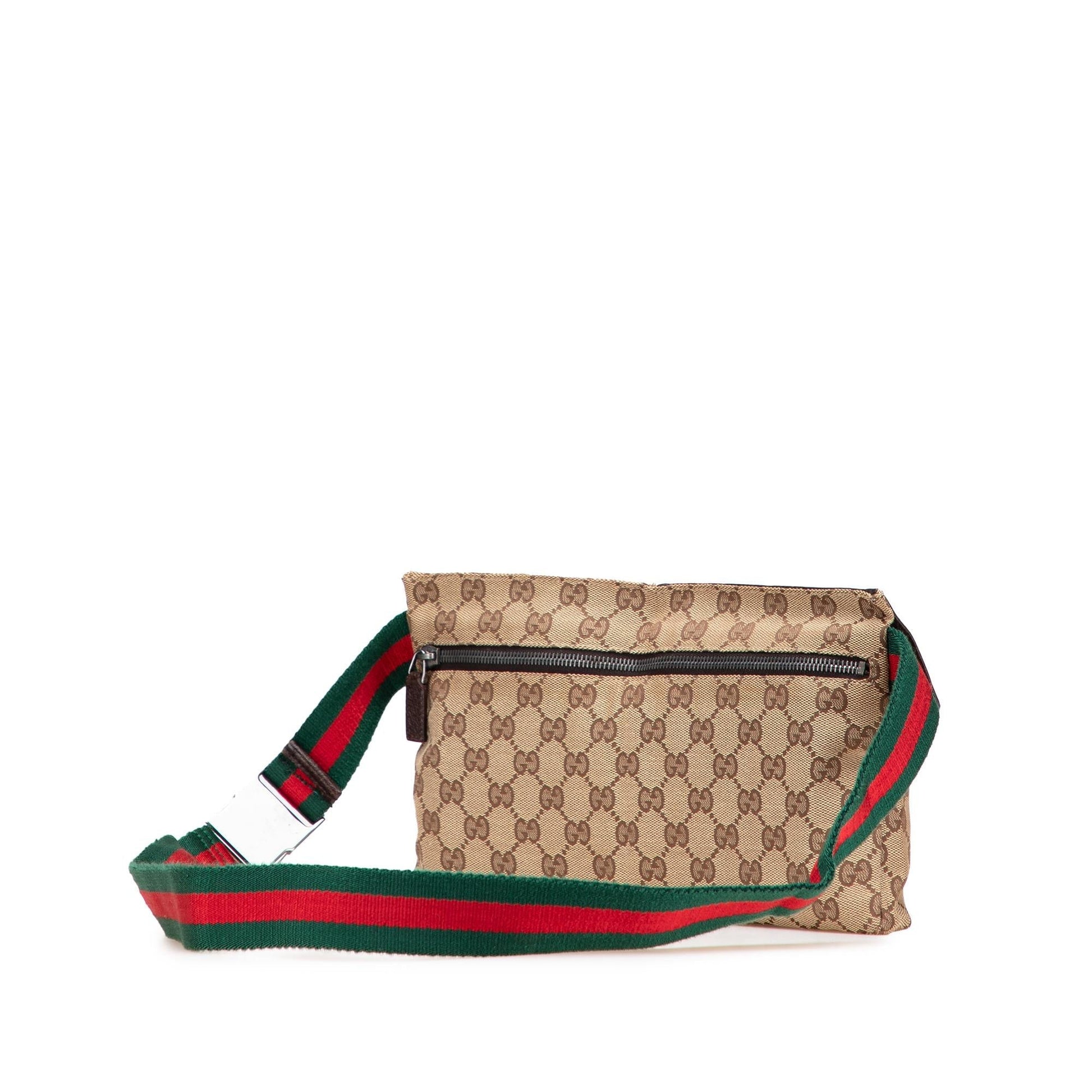 Gucci GG Web Double Pocket Belt Canvas Brown Accessory Bag 13