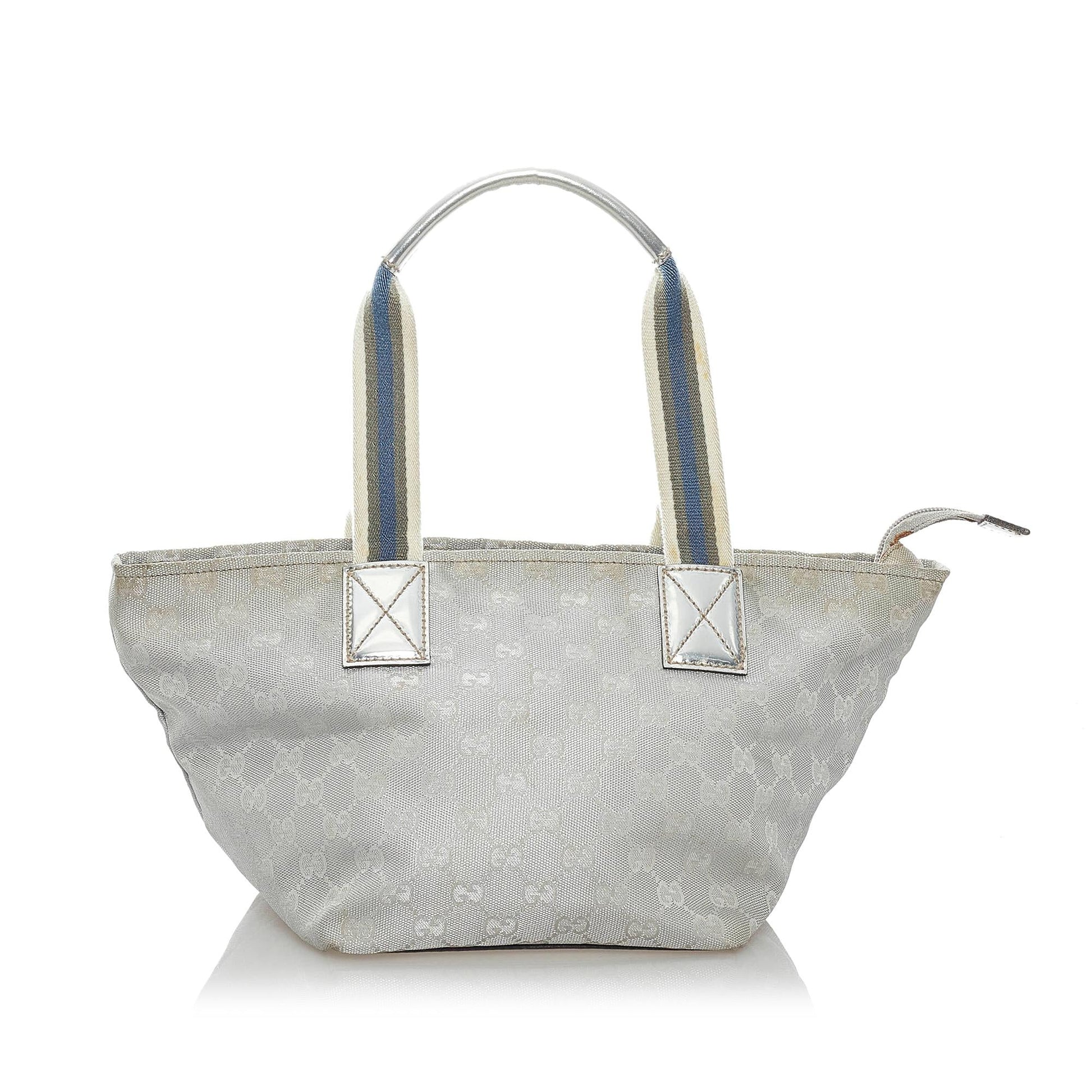 Gucci GG Web SHG Leather Canvas Patent Grey Satchel Bag