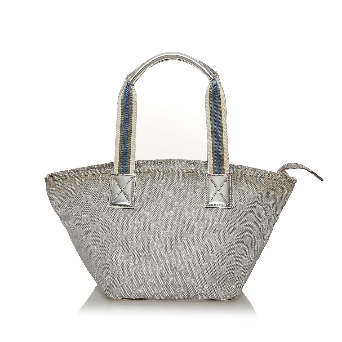 Gucci GG Web SHG Canvas Calf Silver Satchel Bag